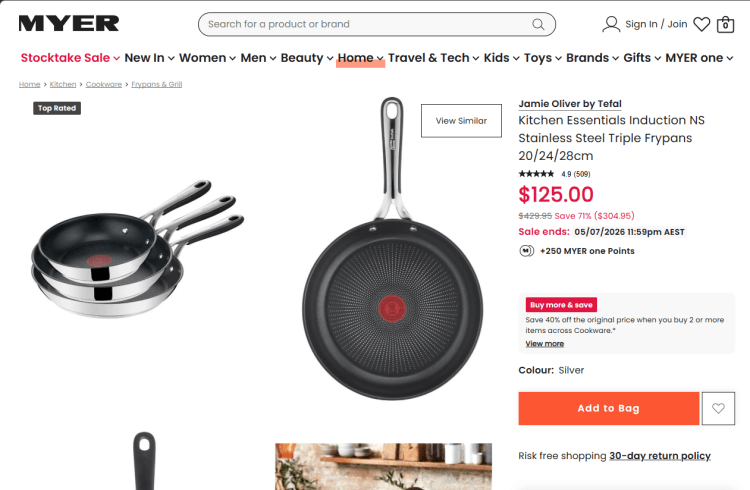 Myer: Jamie Oliver by Tefal 3 Frypan set, now $125