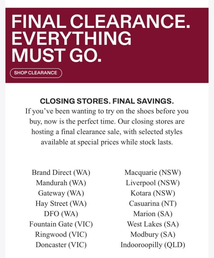 Betts: closing down sale