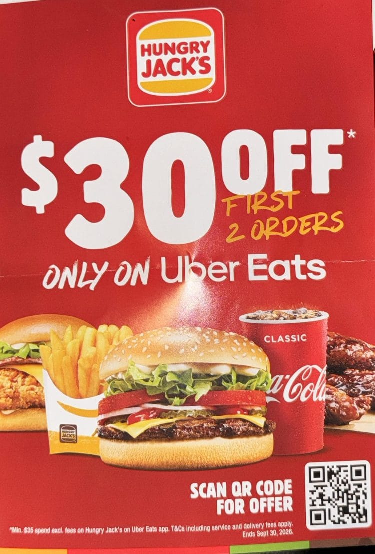 Hungry Jacks $30 off Uber Eats