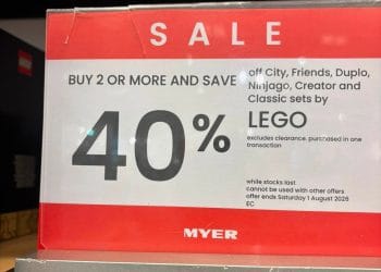Myer Lego promo 40% off