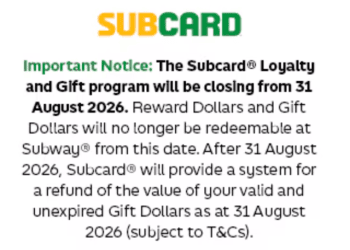 Subway Loyalty Program Closing