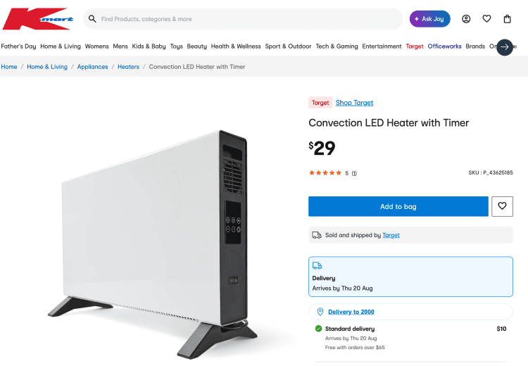 Anko Convection Heater 2400w $29