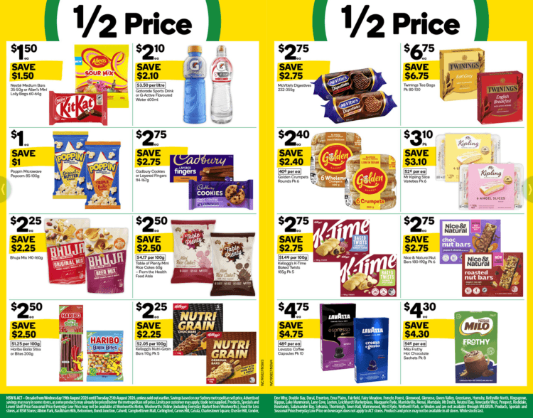 Woolworths Weekly Half Price Specials 19 August 2026