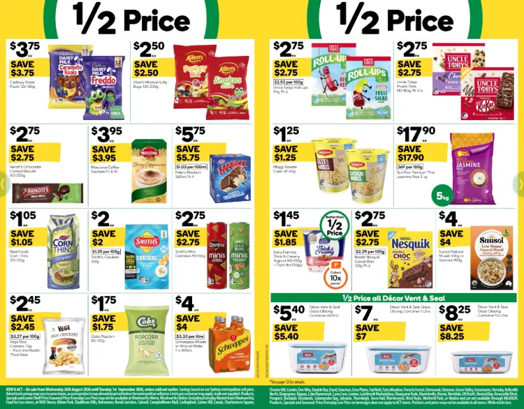 Woolworths Weekly Half Price Specials 26 August 2026