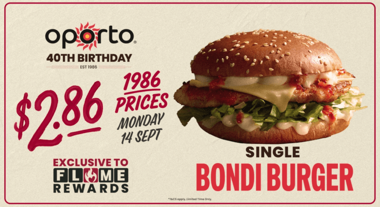 Oporto: $2.86 Bondi Burger (14 September 2026)