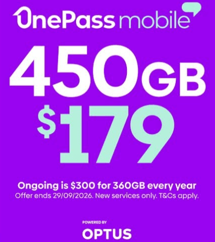 OnePass Mobile $179 450GB