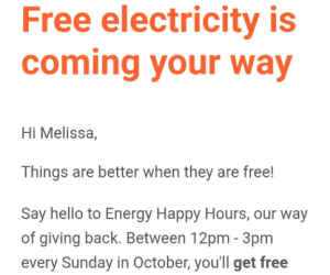 Origin Free Electricity Sundays October