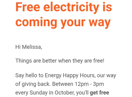 Origin Free Electricity Sundays October