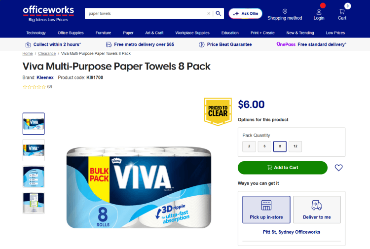 Officeworks Viva Paper Towels $6