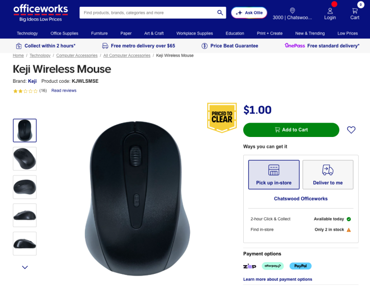 $1 Mouse Officeworks